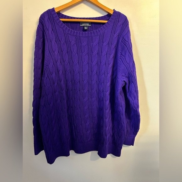Lands End Purple Cable Knit Sweater plus 2X Old Money Comfort Preppy Academia - Picture 1 of 14